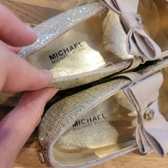 Michael Kors Glittery Rover Day Sandsilver Bow Slip On Ballet Flats - Picture 11 of 14